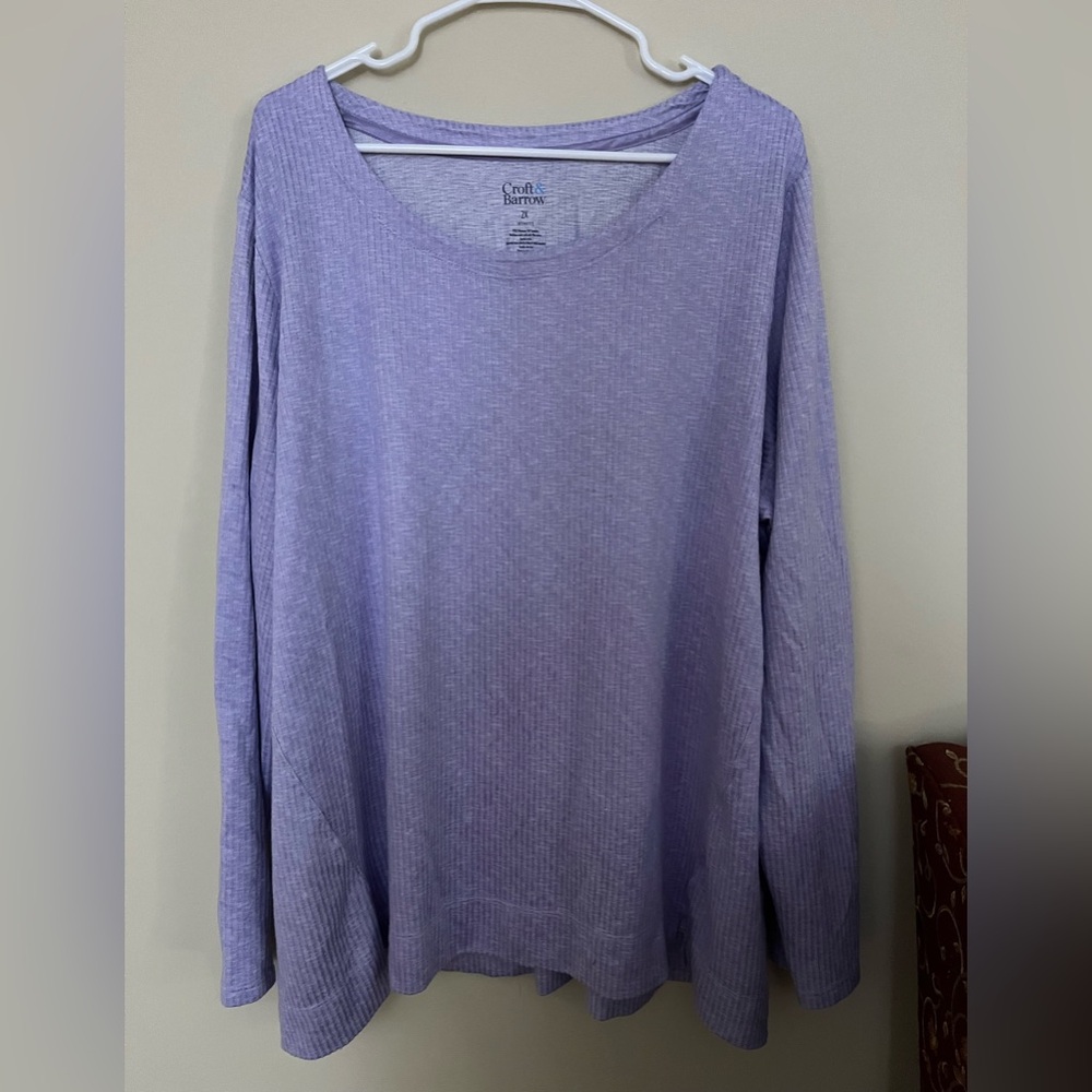 Craft & Barrow Womens Purple Long Sleeve Ribbed Top